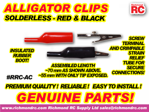 RRC - ALLIGATOR CLIPS - SOLDERLESS RED/BLACK PAIR