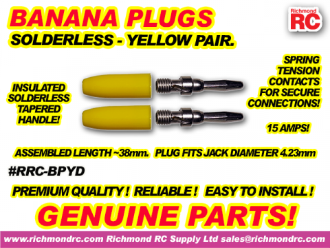 DELUXE SOLDERLESS BANANA PLUGS - YELLOW PAIR