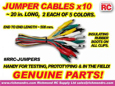 JUMPER CABLES - 20 INCH w/CLIPS, 2ea OF R,BK,Y,G,W